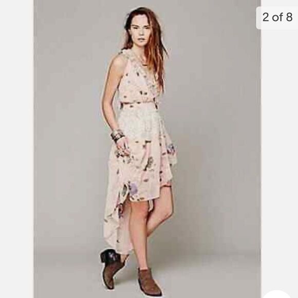 Free People Floral Skies Hi-Low Ruffle Midi Dress S - Picture 9 of 9